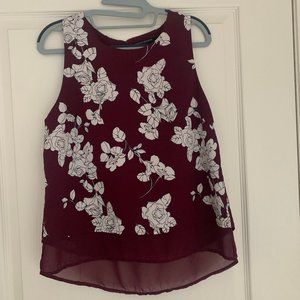 Burgundy Floral No-Sleeve Blouse